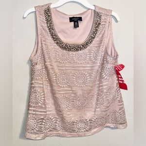 R&M Richards Pjnk Beaded Neckline Lace Camisole NWT